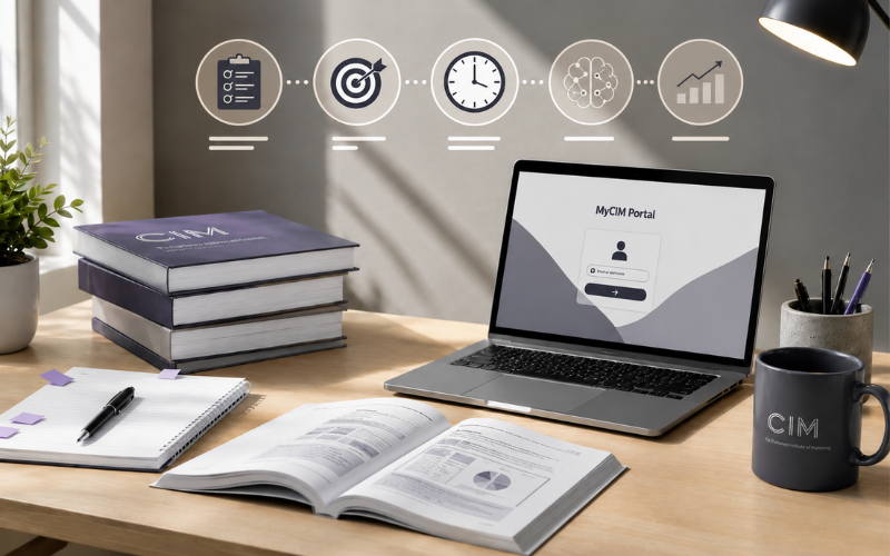 Laptop and books on a desk